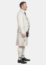 White Wool Kilt With White Wool Argyle Jacket Kilt Outfit Right Side View