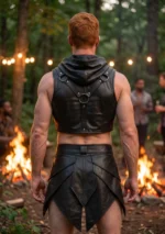 Men's Gladiator Leather Kilt with Hood Back