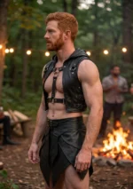 Men's Gladiator Leather Kilt with Hood Left