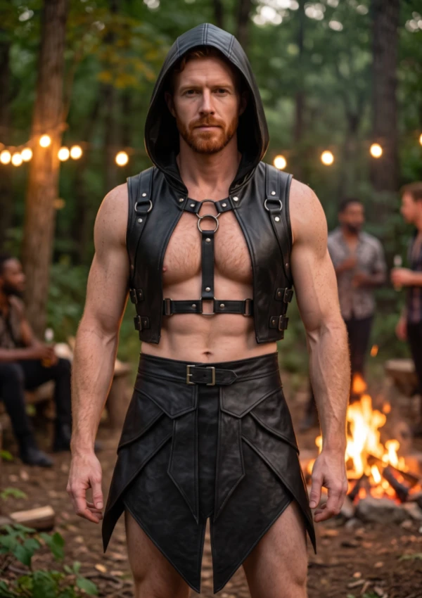 Men's Gladiator Leather Kilt with Hood